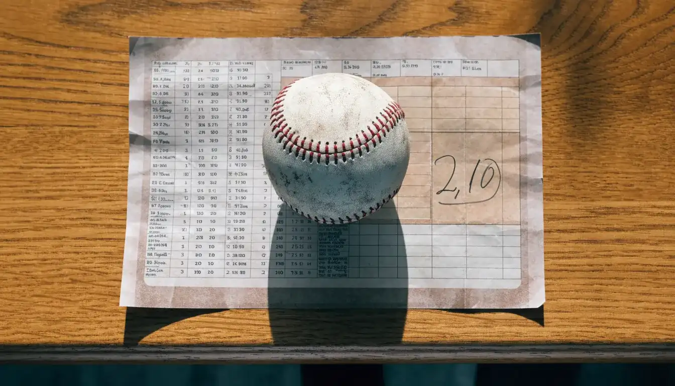 Uma bola de futebol pousada sobre um talão de apostas em branco numa mesa de madeira, à luz do dia